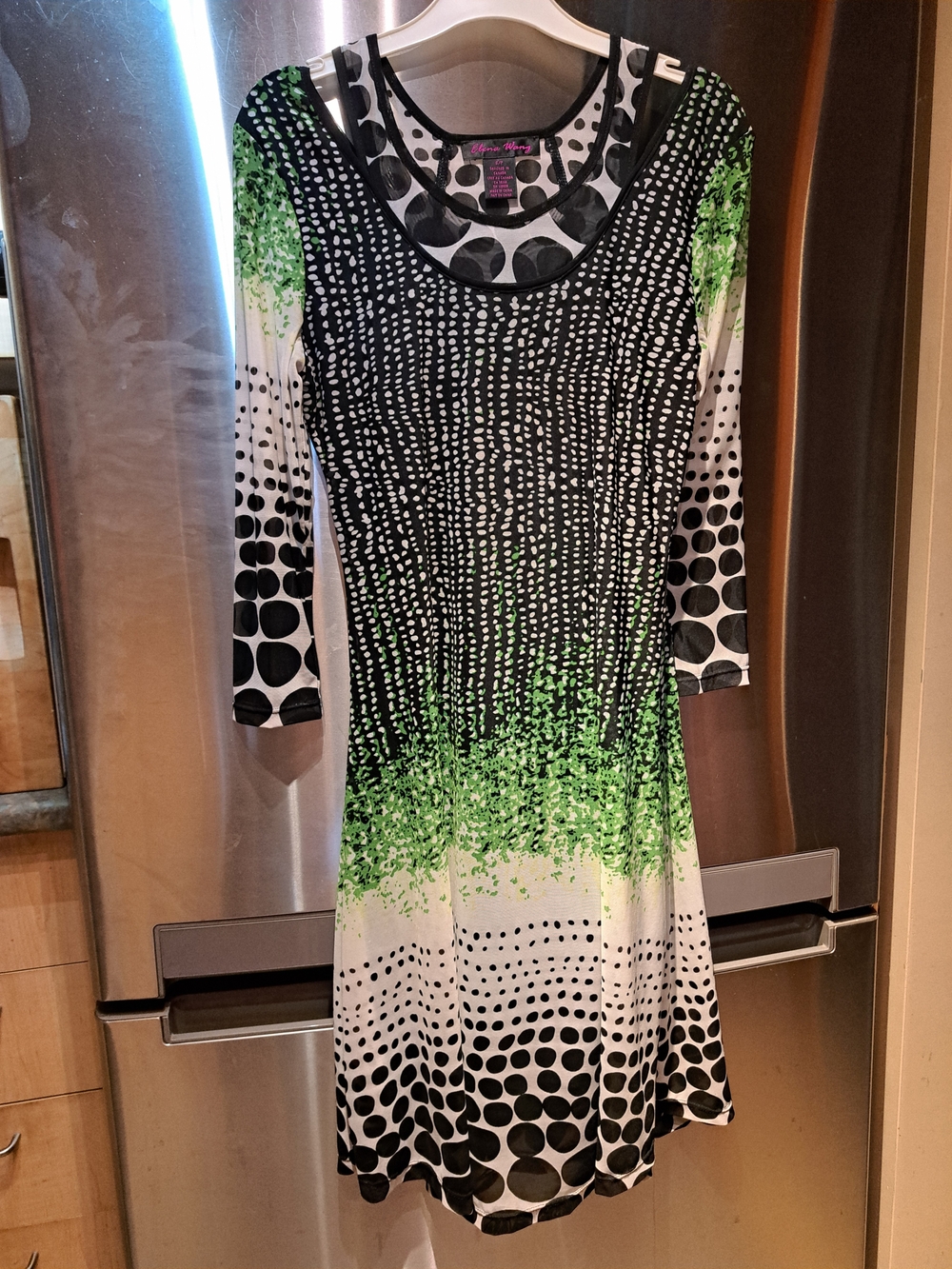 Black, White & Green Printed Scoop Neck Dress